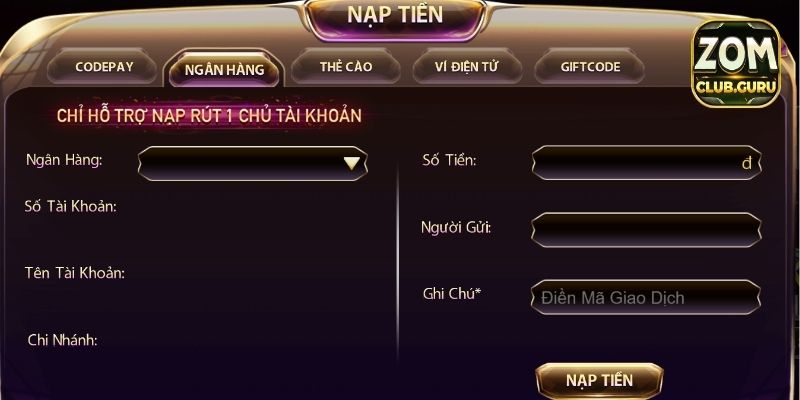 Một số hình thức nạp rút Zomclub